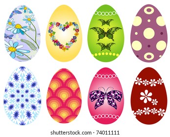 Collection colorful Easter`s eggs isolated on white background (vector)