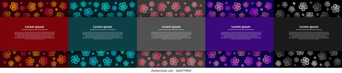 Collection of colorful elegant greeting cards with floral elements and copy space for any text. Stylish set of vector design templates