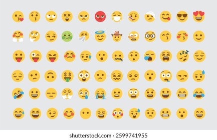 Collection of Colorful Emoji Faces Expressing Various Moods and Emotions