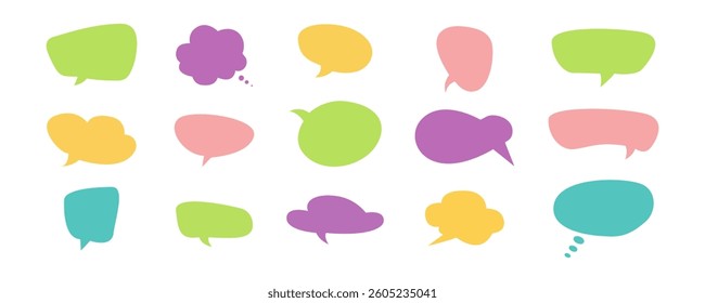 Collection of colorful empty speech bubbles for text, chats, message boxes or quotes. Vector set