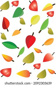 Collection of colorful fallen leaves children's drawings. Leaf fall on a white background