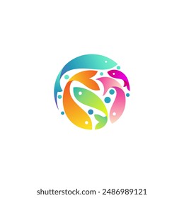 a collection of colorful fish logos forming a circle