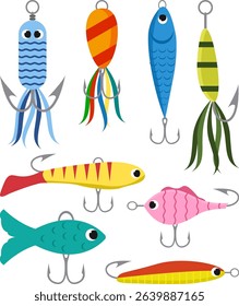 Collection of Colorful Fishing Lures for Angling and Baiting.