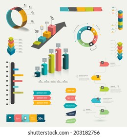 Collection of colorful flat and 3D  infographic elements. Business vector shapes. 