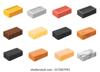 Collection of colorful flat icon vector, materials concept vector illustration isolated on white background, gold, silver, copper, iron, clay, clay ,wood, stone, sandstone and marble.