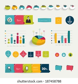 Collection of colorful flat infographic elements. Business vector shapes.