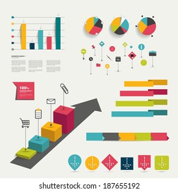 Collection of colorful flat infographic elements. Business vector shapes. 