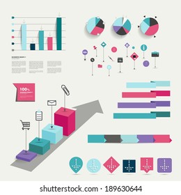 Collection of colorful flat infographic elements. Colorful  charts, speech bubbles, diagrams. Business vector shapes. 