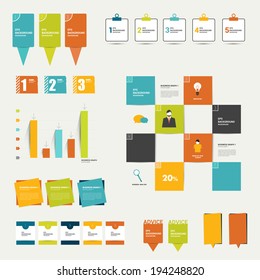 Collection of colorful flat infographic elements. Business vector shapes. 