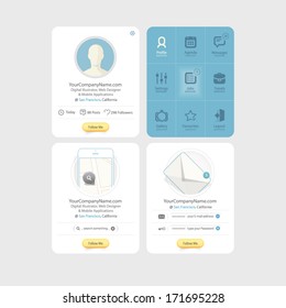 Collection of colorful flat kit UI navigation elements with icons for personal portfolio website templates