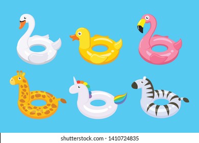 Collection of colorful floats cute kids toys set in different animals - Vector illustration.