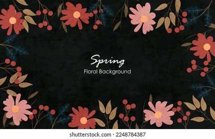 Collection of colorful floral elements in flat color. Set of spring and summer wild flowers, plants, branches, leaves and herb. Hand drawn of blossom vectors for decor, website, graphic and shop.