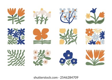 A collection of colorful floral illustrations featuring a variety of simple yet elegant flower designs. Perfect for decorative use, these patterns evoke a sense of nature and creativity