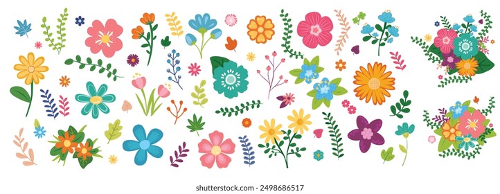 Collection of colorful flower elements vector.