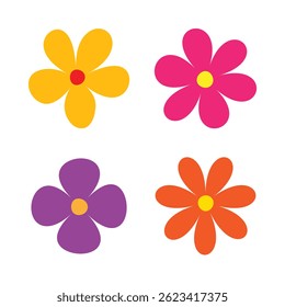 Collection of colorful flower elements in vector. Cute round flower head in various shapes. Simple botanical spring blossom art. Abstract organic petal floral design.