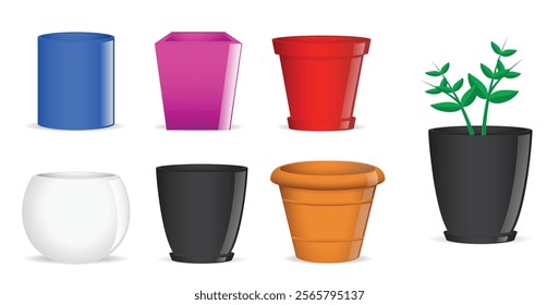 Collection of Colorful Flower Pots Illustration for Interior Design 