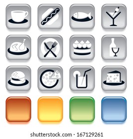 Collection of colorful food icons over white background