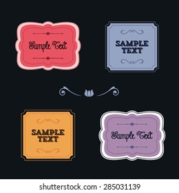 Collection of colorful frames and borders with copy space text on a black background