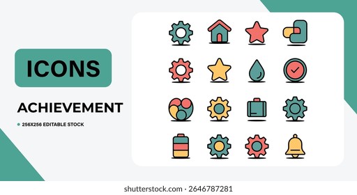 A collection of colorful gear icons, perfect for various design projects.  Isolated on white, these vector icons are easily editable and scalable. Ideal for web or print use.