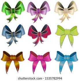 Collection of colorful gift bows. Happy birthday Merry christmas happy new year. Vector illustration