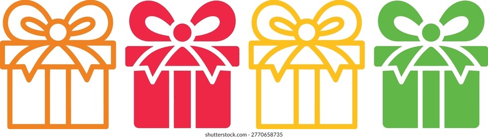 A collection of colorful gift boxes with bows and ribbons on a white background