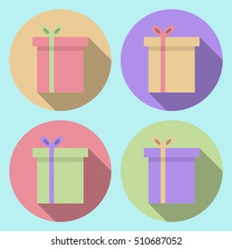 collection of colorful gift boxes with bows and ribbons for Christmas or another holidays (flat style)