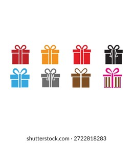 A collection of colorful gift boxes displayed in a simple organized arrangement