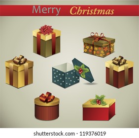 Collection of colorful gift boxes. Vector Illustration.