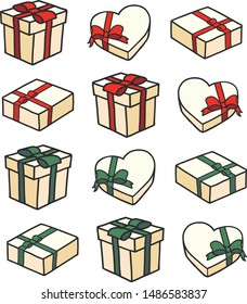 A collection of colorful gift boxes.Flat style vector illustration. Happy New Year and Christmas, Birthday, mothers day, Sale, shopping concept.