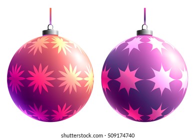 Collection of colorful glass balls. Set of Christmas toys. New year elements. Holiday decoration. Color decorative objects. Gradient effect. Group of isolated spheres. 