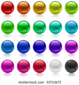 Collection of colorful glossy metallic spheres isolated on white.