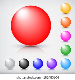Collection of colorful glossy spheres isolated on white.  Vector illustration.