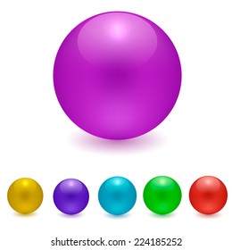 Collection of colorful glossy spheres isolated on white. Vector illustration for your design.