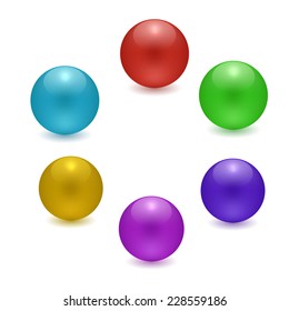 Collection of colorful glossy spheres isolated on white. Vector illustration for your design.