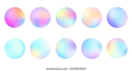 collection of colorful glowing holographic sphere shape element designs