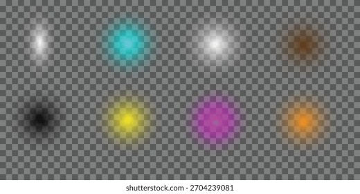 Colección de efectos de luz brillante colorida y destellos de lente,