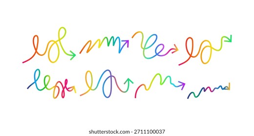 Collection of colorful gradient arrows created with abstract line styling ideal for navigation icons modern business growth visuals and creative direction graphics
