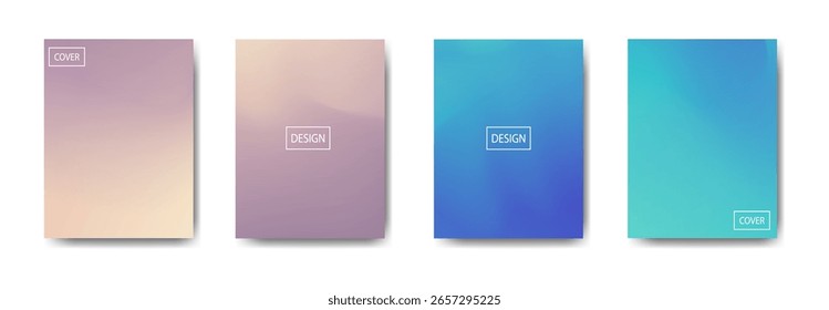 Una colección de coloridas cubiertas de folletos de fondo degradado, una Plantilla de diseño elegante y minimalista con tonos suaves de rosa degradado.