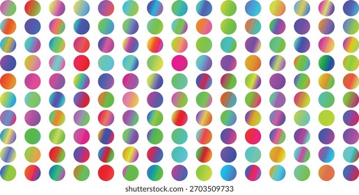 Una colección de círculos degradados de colores en un patrón de cuadrícula, aislados en un