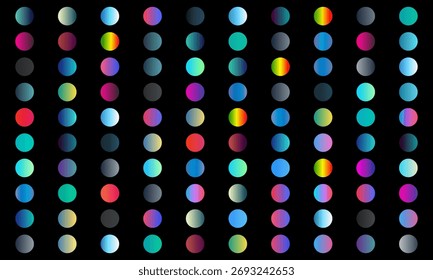 Colección de puntos de degradado de colores sobre un fondo negro, adecuado para el diseño y el Diseño web.