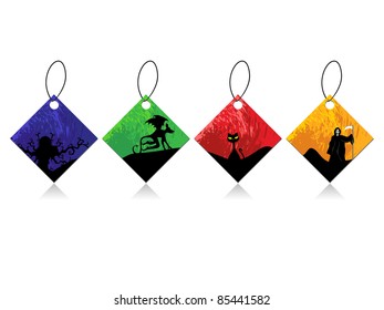 collection of colorful halloween concept tags on white background