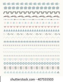 Collection of Colorful Hand Drawn Doodle Pattern Brushes, Tiles, Line Borders. Decorative Sketched Rustic Vector Illustration