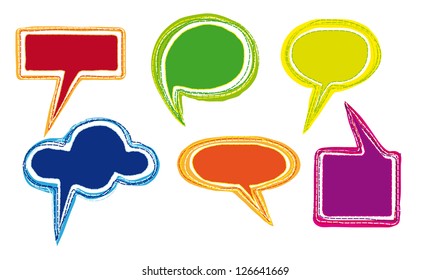 Collection of Colorful Hand Drawn Speech Bubbles Isolated on White Background - vector graphics