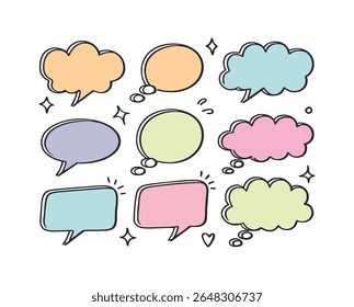 Collection of colorful hand drawn speech bubbles and thought bubbles silhouette