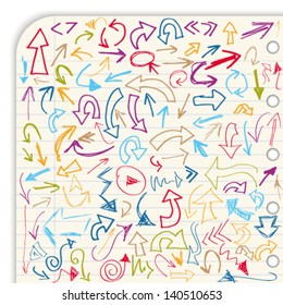 Collection of colorful hand-drawn arrows isolated on light background