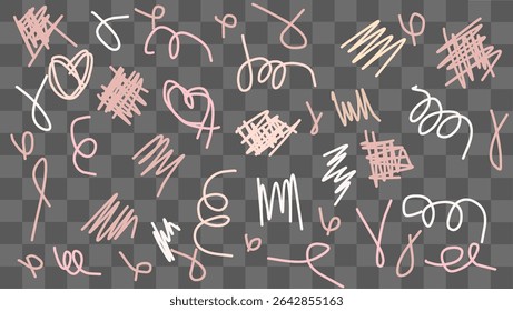 A collection of colorful hand-drawn doodles showcases a variety of abstract designs and playful shapes in soft pastel tones. This unique artwork highlights creativity and spontaneity