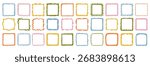 A collection of colorful hand-drawn square frames. Vector decorative borders for scrapbooking, greeting cards, invitations, photo albums, labels, posters, and creative design projects. 