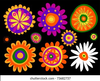 Collection of colorful handmade flowers, vectorial