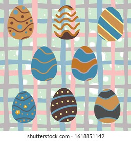 Collection Of Colorful Happy Easter Eggs. Retro Style. Colorful Design Vector Illustration.