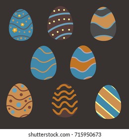 Collection Of Colorful Happy Easter Eggs. Retro Style. Colorful Design
 Vector Illustration.